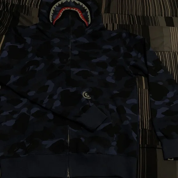 A Bathing Ape Men's Blue Zip Up Sweater